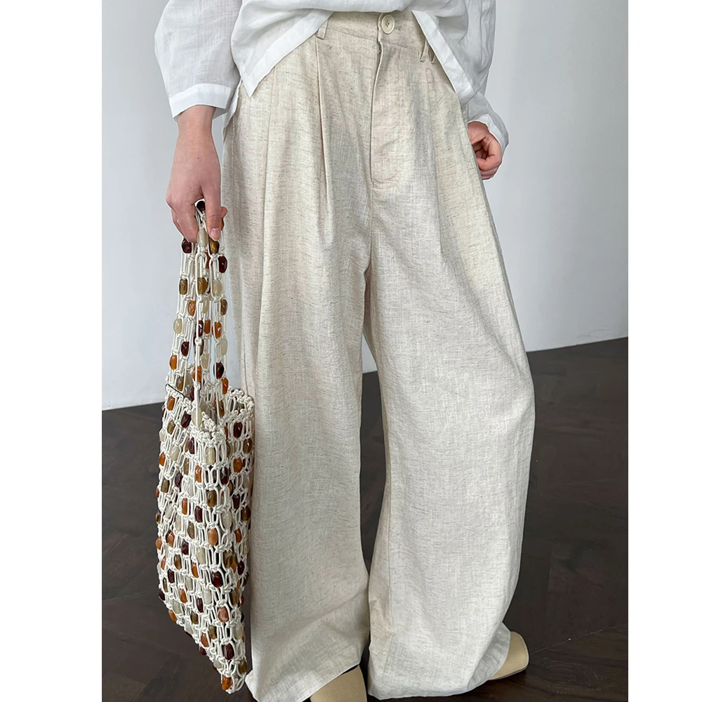 New Arrival Cotton And Linen Women Summer Wide Leg Pants High Waist Casual Stright Pants Female Women Clothes Long Trousers