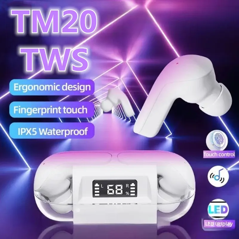 New TWS TM20 5.3 Wireless Bluetooth Earphones Smart Touch Call Headset Waterproof Noise Canceling Headphones for All Smartphones