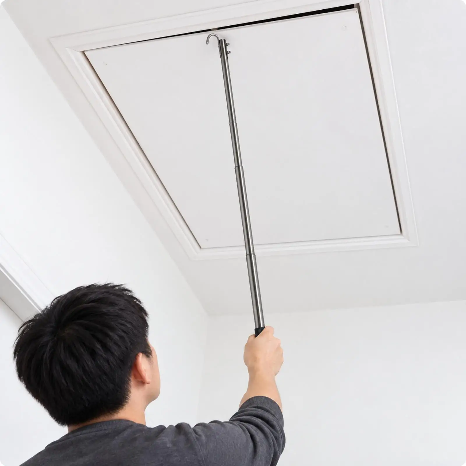Loft Ladder Pull Down Pole Stainless Steel Hook Three Section Aluminum Tube for Attic Access Garage Utility Room Aid