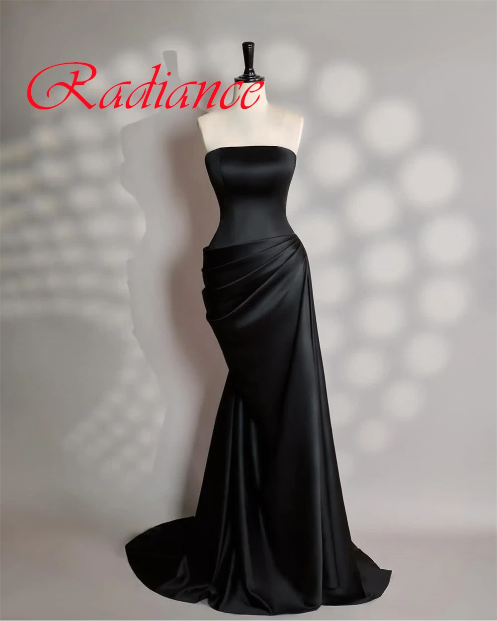 فستان سهرة من الساتان الأسود بمزاج مخصص عالي الجودة بدون حمالات بدون أكمام وسحاب خلفي حورية البحر فساتين مناسبة خاصة