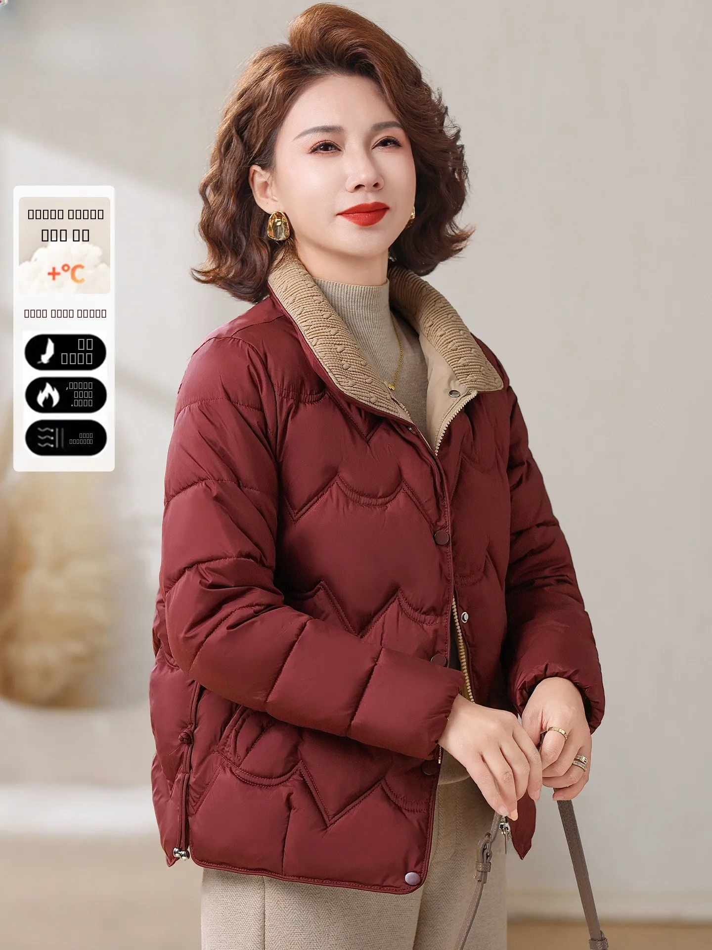 

Lightweight down Cotton Jaet for Middle-Aged Mothers Autumn Winter Faionable Brand Women's Coat Warm Fluffy Polyester Fiber