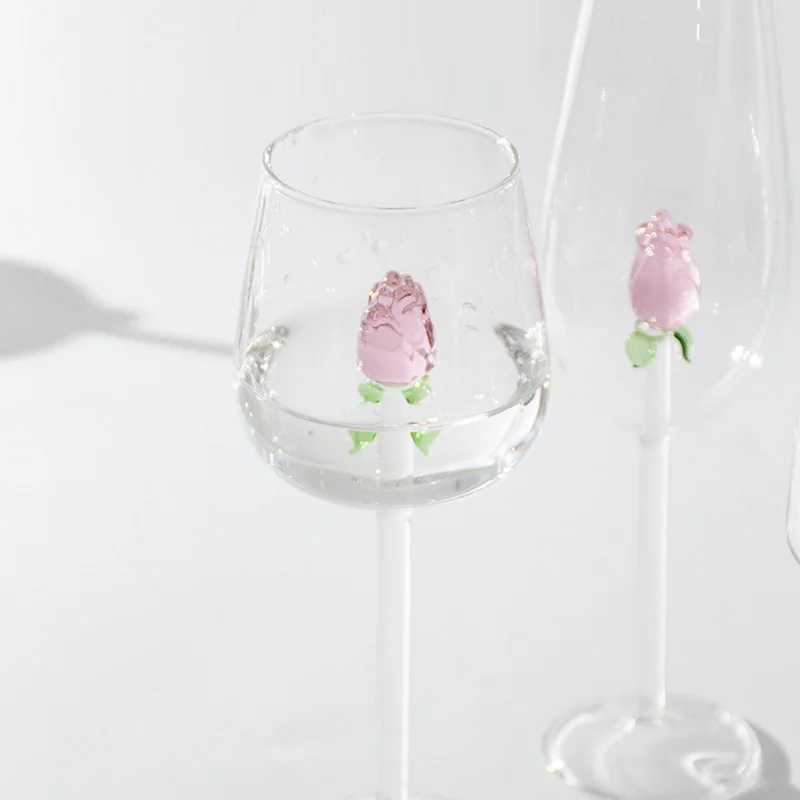 Creative 3D Pink Rose Build-in Red White Wine Glasses Cup Stemware Goblets  Champagne Flute Lovely Gift - AliExpress 15