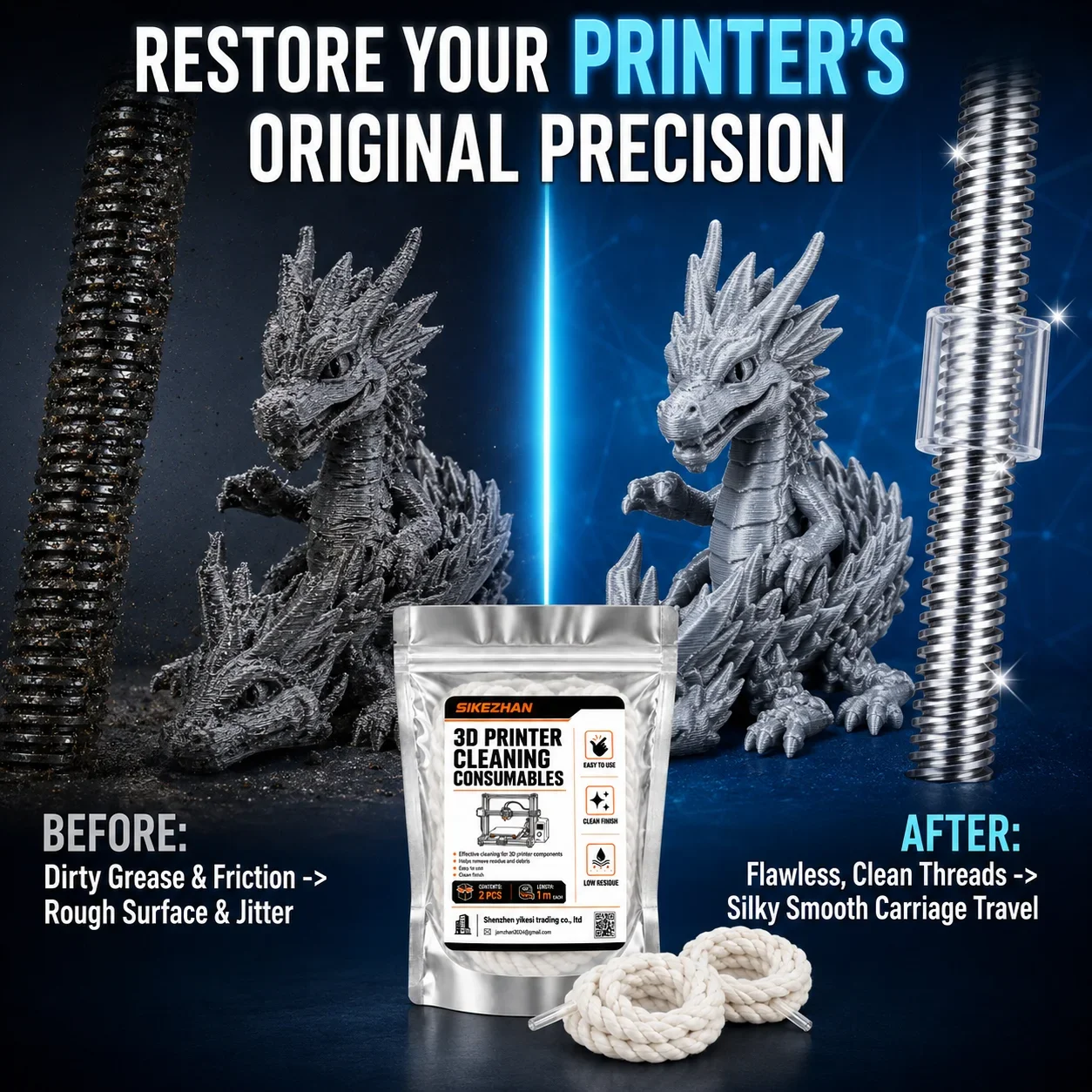 3D-Drucker Reinigungsfilament 1M Düsenreiniger-Seil Extruder-Reinigungswerkzeug zur Entfernung von Staubrückständen für FDM 3D-Druckzubehör – Detail 6