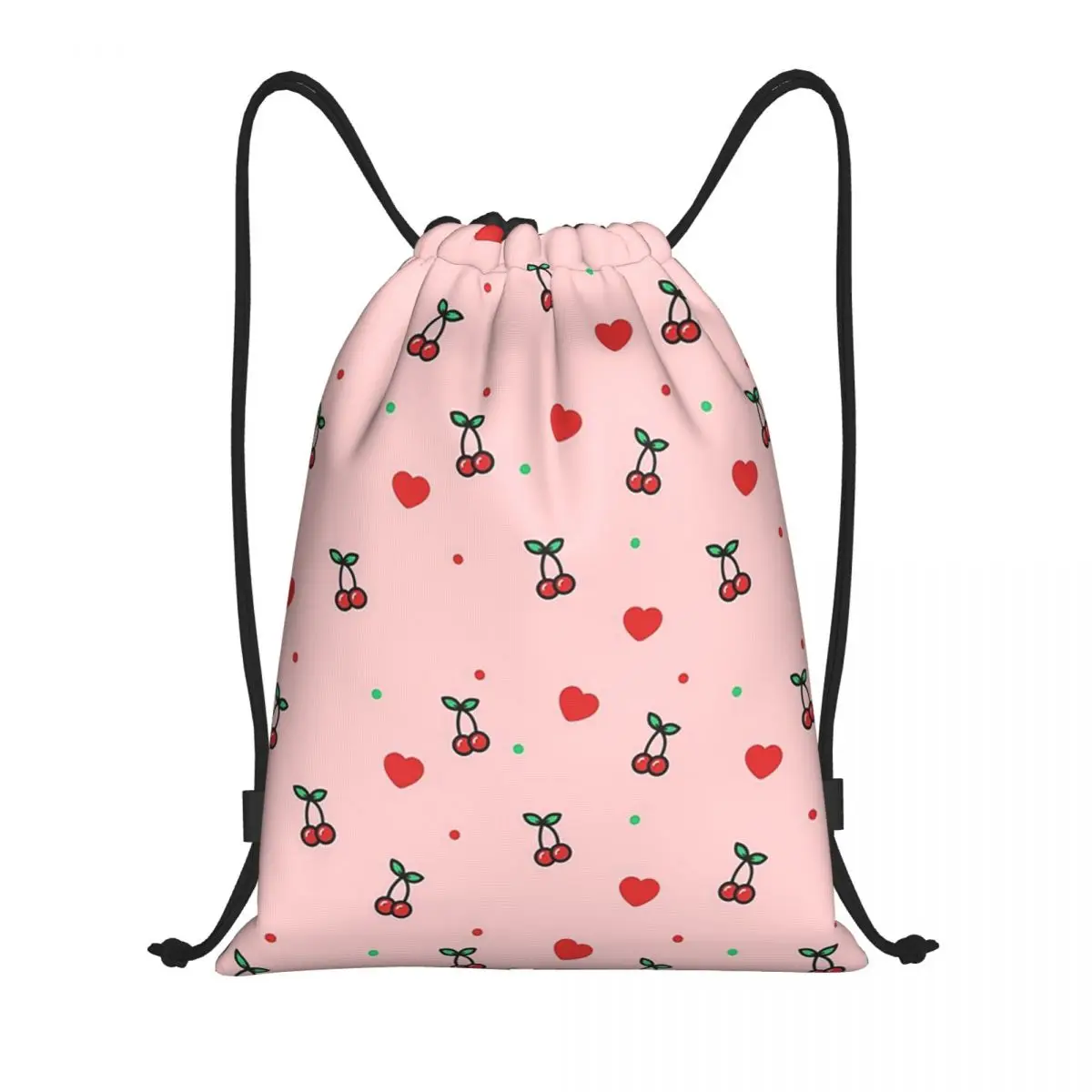

Cherry Heart Design Pattern With Pink Background Backpacks Portable Drawstring Bundle Pocket Sports Bag Book Bags Students