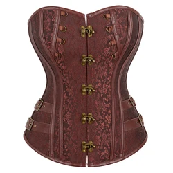 Black Brown Women Retro Bustier Top Steampunk Overbust Corset Metal Locks Closure Corselet