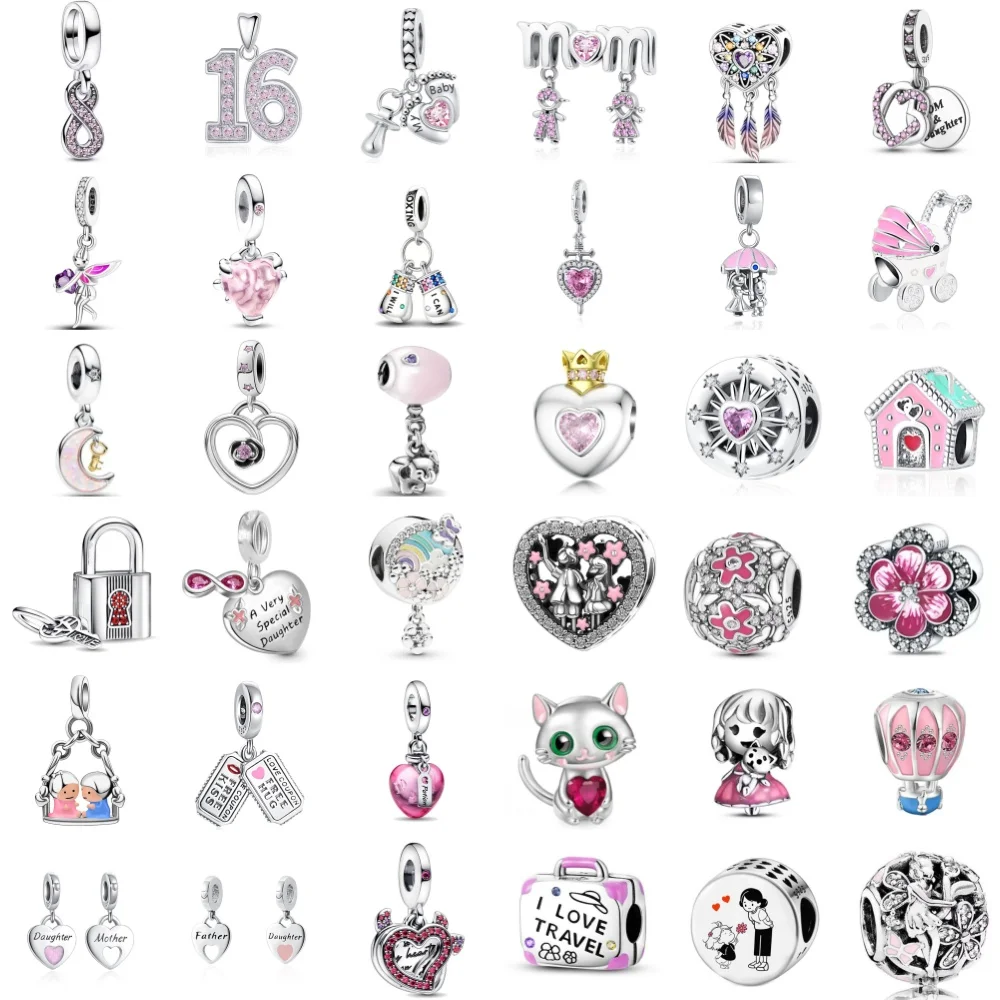 

Новый стерлингового серебра 925 пробы для мамы, папы, дочки, ребенка, розовый семейный кулон «Ловец снов», подходит для европейского браслета, сделай сам, женские очаровательные ювелирные изделия