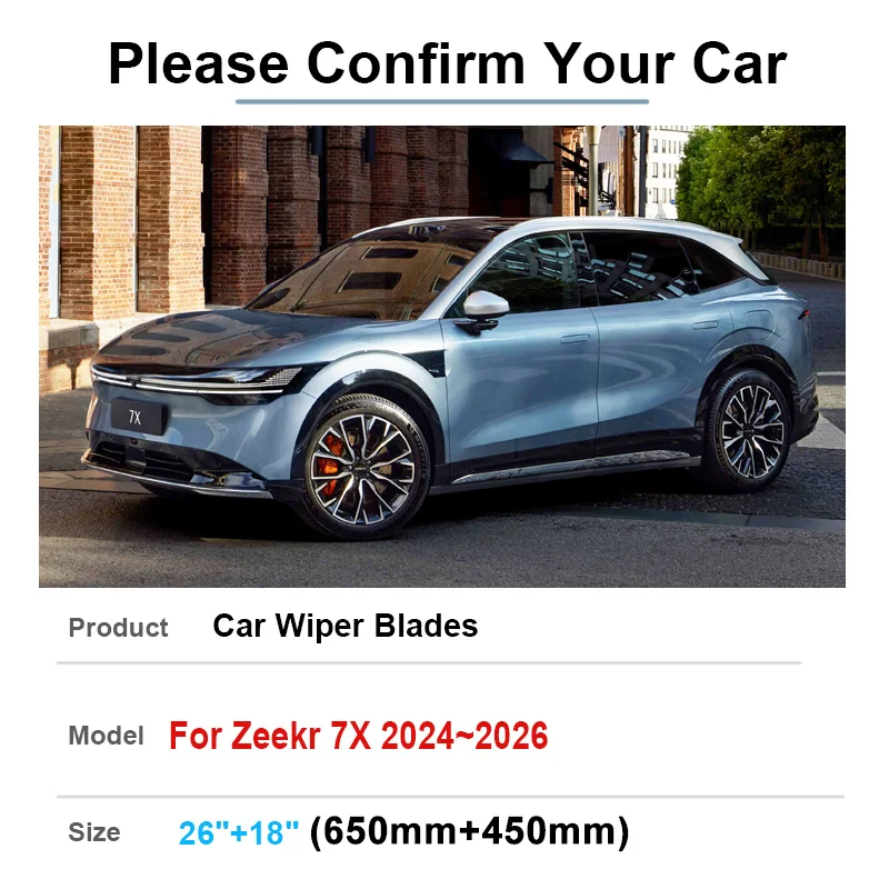 26 "+ 18" ل Zeekr 7X اكسسوارات 2024 2025 2026 ممسحة السيارة تنظيف مسح نافذة المساحات الأمامية شفرات المطاط فرش اكسسوارات