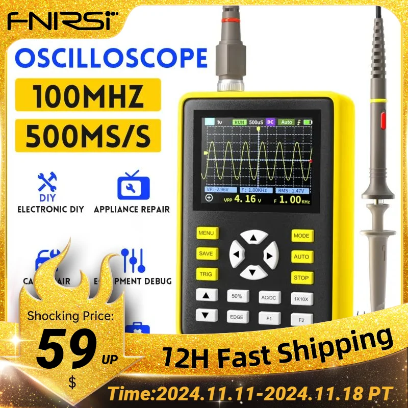 FNIRSI-5012H Handheld Digital Osciloscopio 500MS/s Sampling Rate 100MHz Analog Bandwidth 2.4 Inches Support Waveform Storage