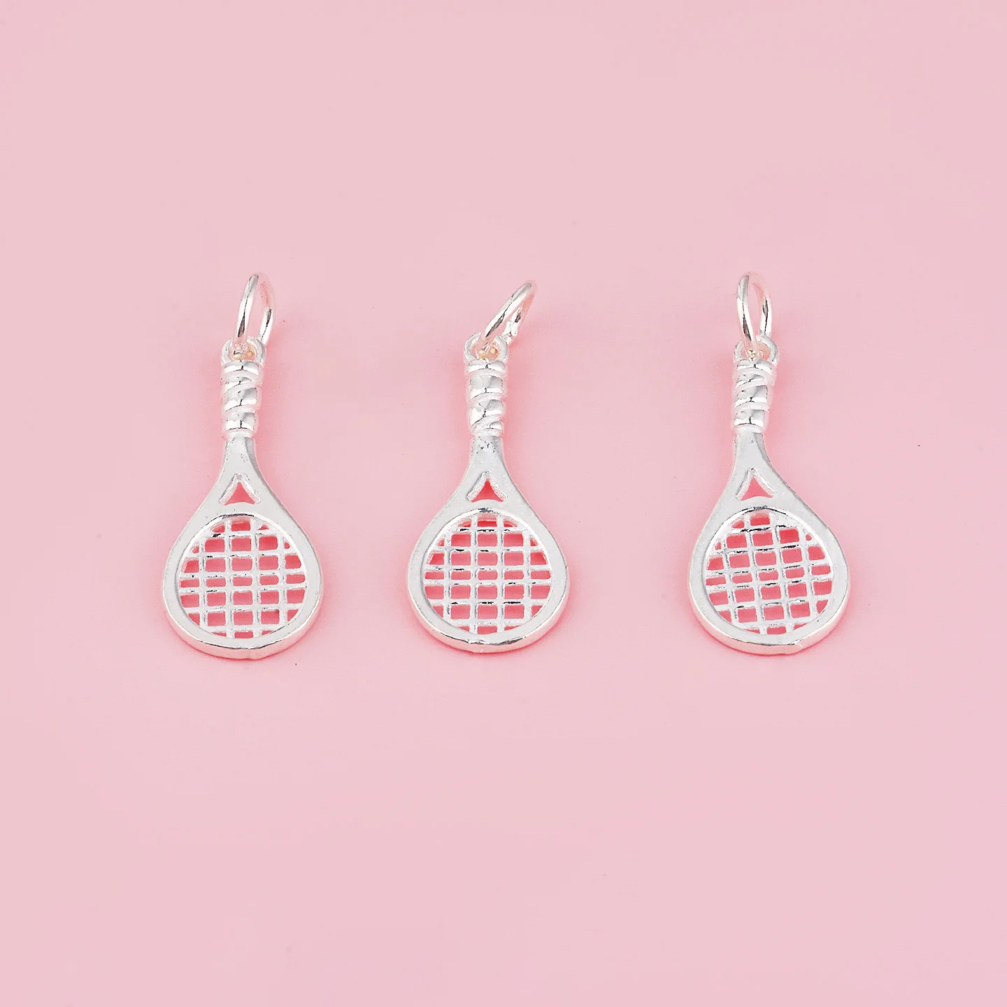 S925 pure silver badminton racket pendant. Handmade DIY beaded materials bracelet necklace jewelry accessory for women.
