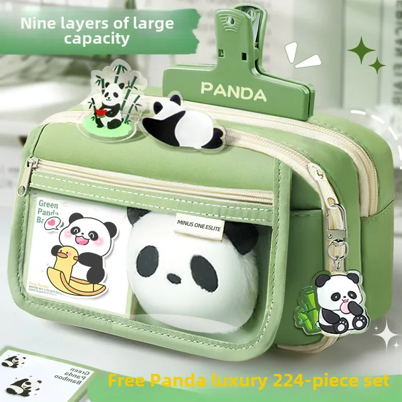 Large Capacity Panda Pencil Bag New 2024 Style Student Women's Stationery Box For Junior Senior High School Boys Girls