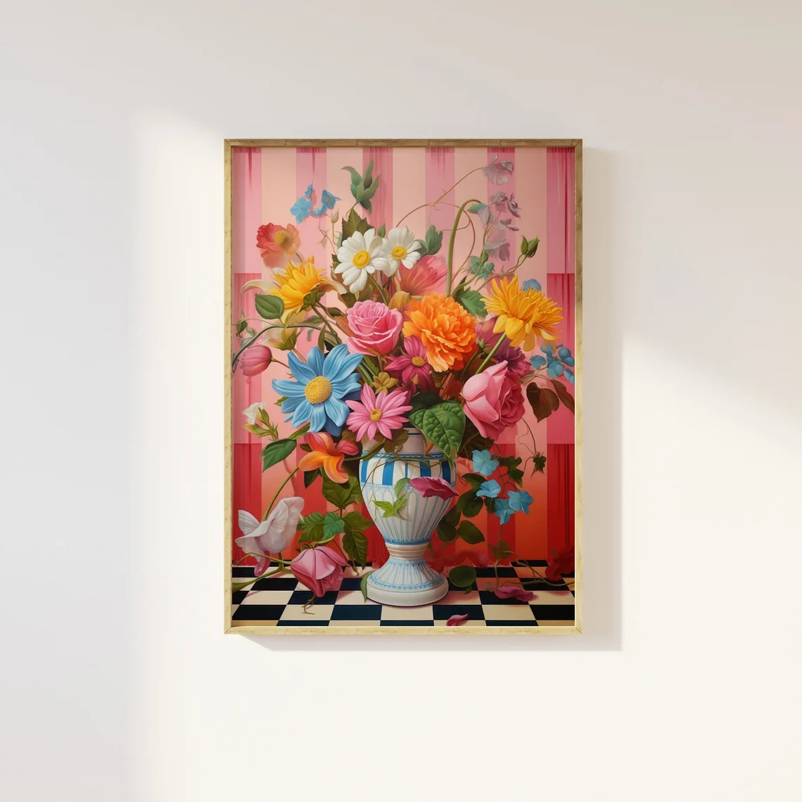 70s retro flowers and coffee cup aesthetic block art print | 60s 70s style art, warm brown orange tones, hippie groovy, retro gr
