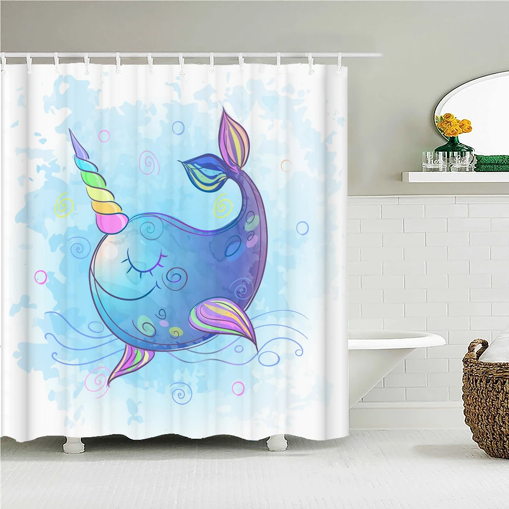 Cute Cartoon Fish Shower Curtain for Kids Batrhroom Waterproof Polyester Fabric Bath Curtain Home Decor Accessorie Cortina Ducha