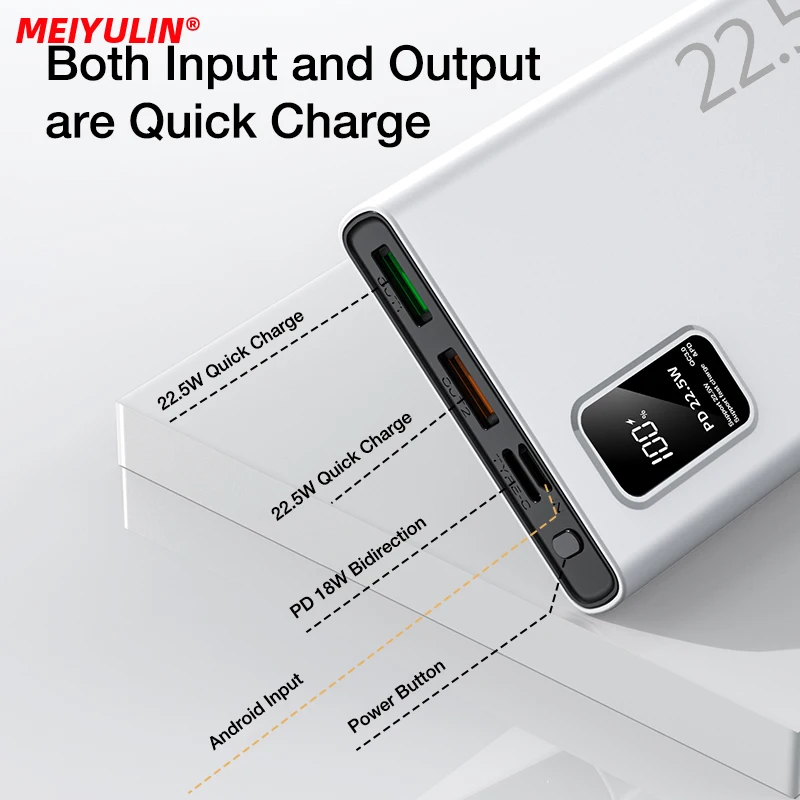 20000mAh Large Capacity Power Bank 22.5W USB C PD Fast Charger For iPhone 15 Samsung Xiaomi 10000mAh Portable External Battery