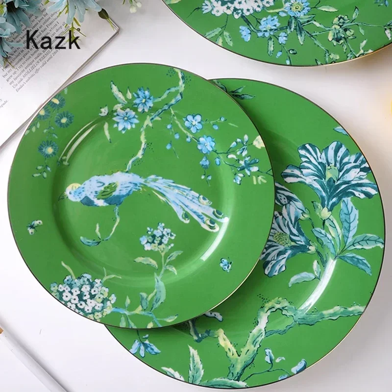 

Nordic Flower Bird Ceramic Plate Light Luxury Gold Stroke Western Style Steak Dinner Plates Spaghetti Cuisine Dishes Tableware