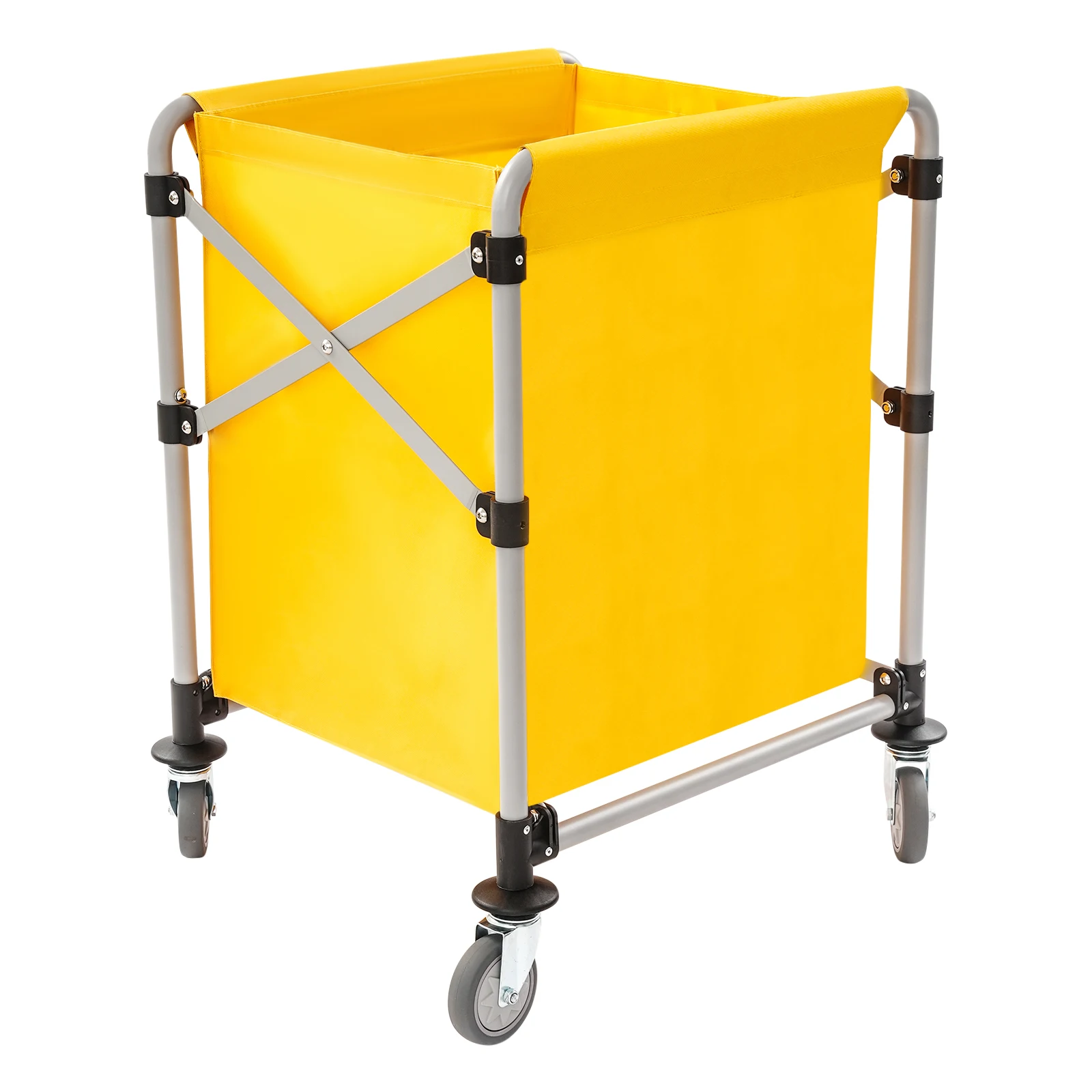 Heavy Duty Laundry Cart – 220lbs Load Capacity – Steel Frame + Oxford Cloth – Foldable – 360° Swivel Casters with Brakes – Removable Bag – X-Brace Structure – for Home Hotel Hospital