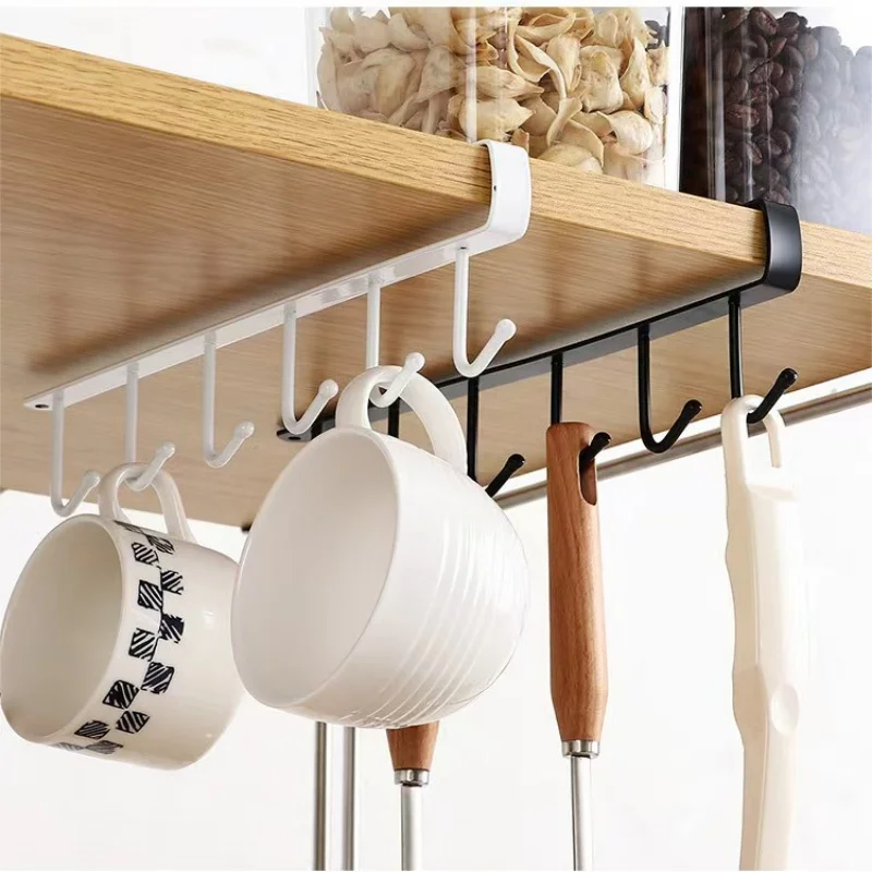 Wall-mounted Hat Storage Rack Iron Storage Hanger with 6 Hooks Portable Multi-functional Wardrobe Storage Hanger Door Hat Holder