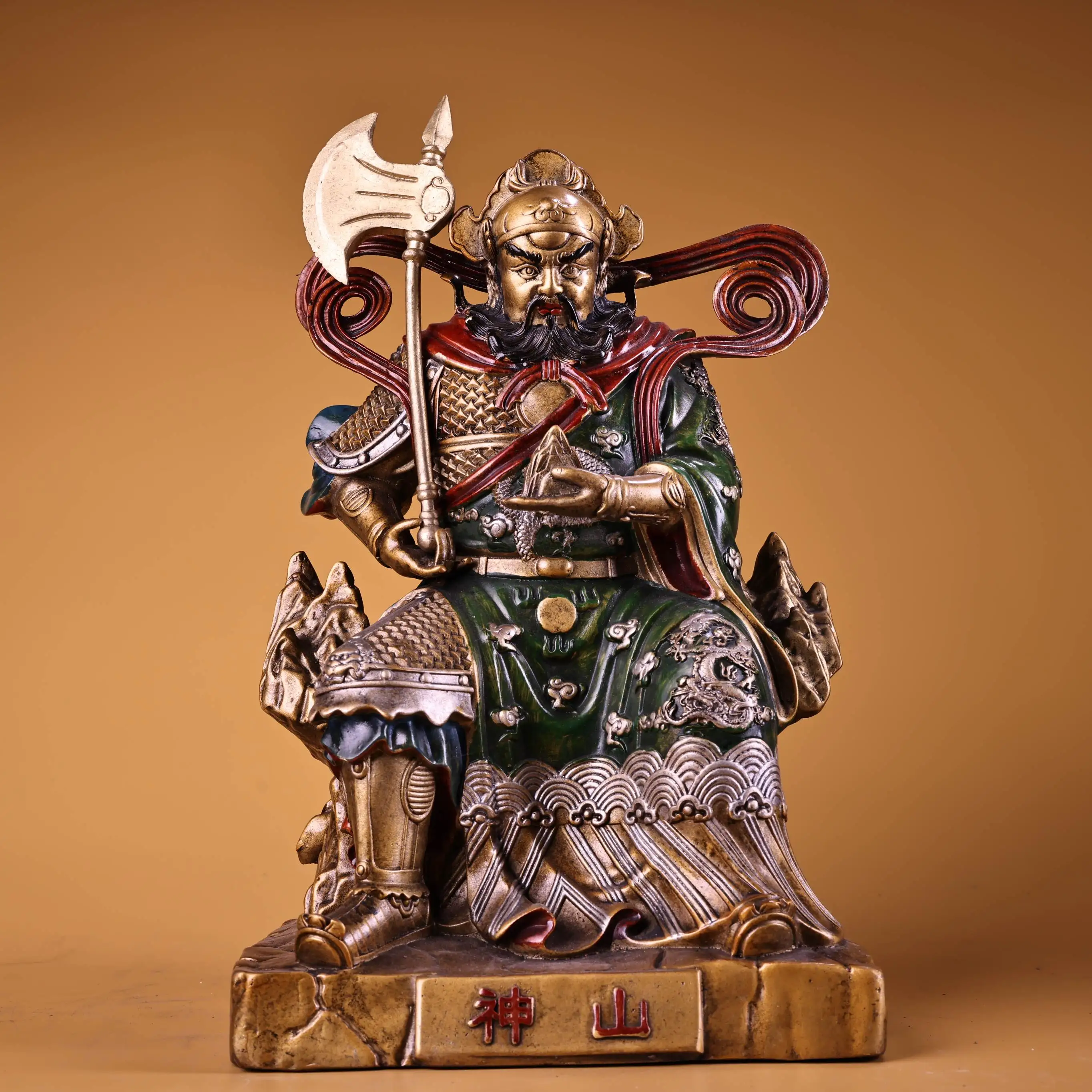

11"Tibetan Temple Collection Old Bronze Gilded Painted High Relief Mountain Immortals Buddha Protector Buddha Worship Hall