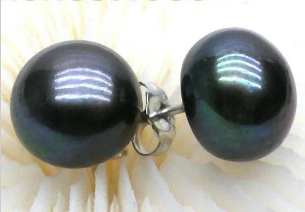 

Natural 10mm Blue Black Pearl jeweler Earring Sterling