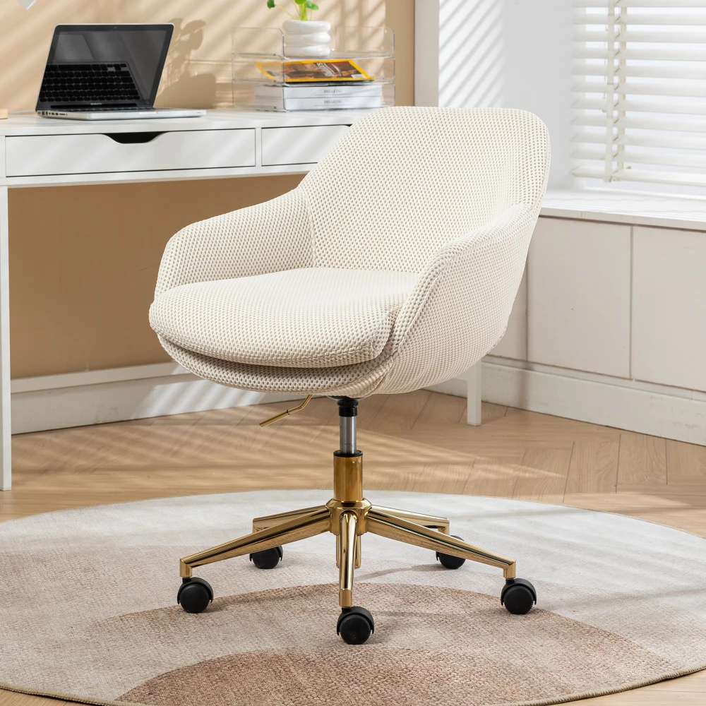 Mesh Fabric Home Office 360°Swivel Chair Adjustable Height with Gold Metal Base for Living Room, Bedroom or Office  Furniture