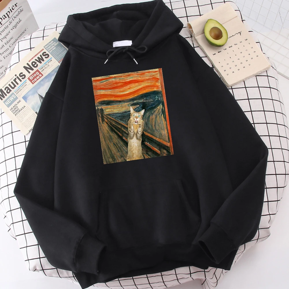 The Scream Art Retort Cat Bedruckte Herren-Kapuzenpullover Einfacher Fleece-Hoodie Street S-Xxl Hoody Lässige Mode Pullover Tops Hoodies