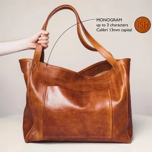 Large Capacity Bag with Pockets Soft Leather Handheld One Shoulder Vintage Oil and Wax Leather  2023 New Tote Bag for Women