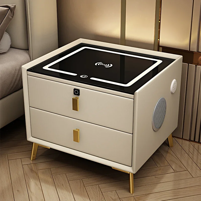 

Wireless Lights Nightstand Glass Usb Bluetooth Wood Small Modern Bedside Table Smart Luxury Mesitas De Noche Bedroom Furniture