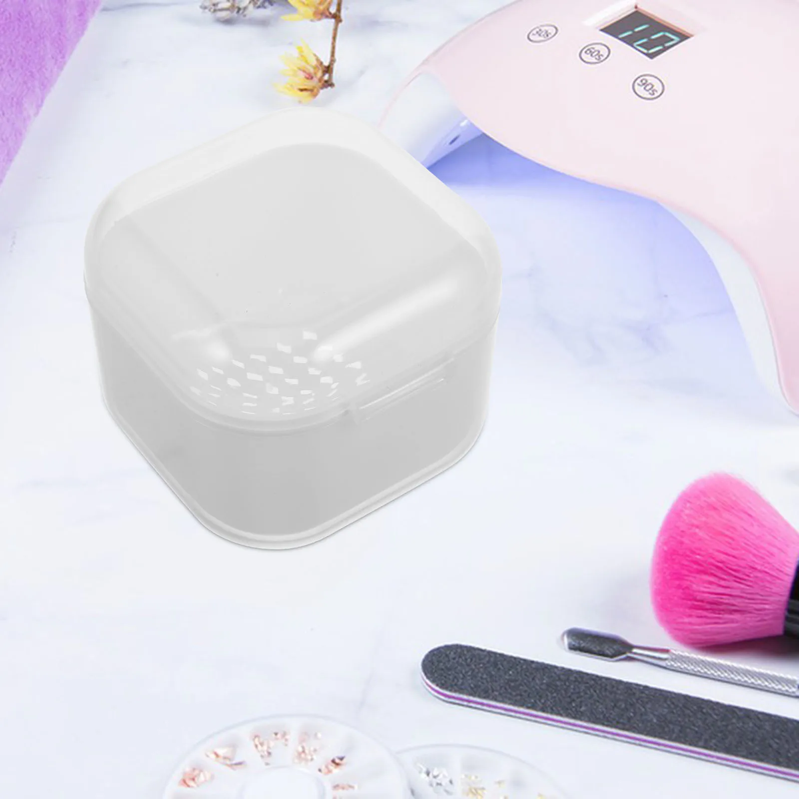 กล่องทำความสะอาดอุปกรณ์ทำเล็บแบบพกพาพร้อมถาดที่ถอดออกได้ กล่องแช่แบบใช้ซ้ำได้สำหรับอุปกรณ์ทำเล็บ อุปกรณ์ทำความสะอาดเล็บ