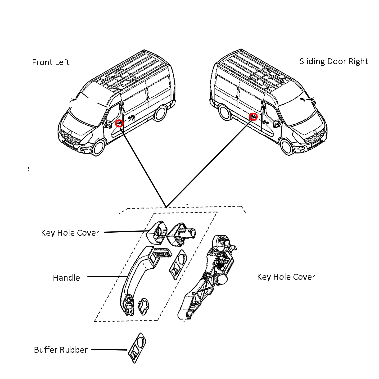 Door Sliding Handle Right Side Door Exterior Handle Holder / Handle Kit For Nissan NV400 2010 - 2016 806078197R Bracket Carrier