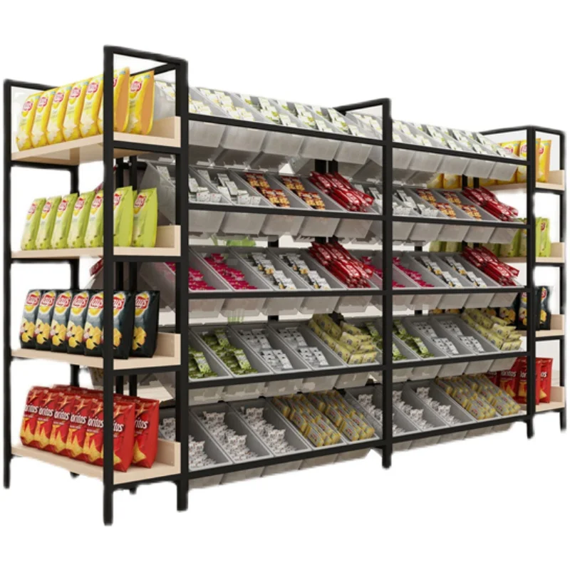 

commissary supermarket bulk goods scale bulk snacks dried candy food store against the wall multi-layer display shelves