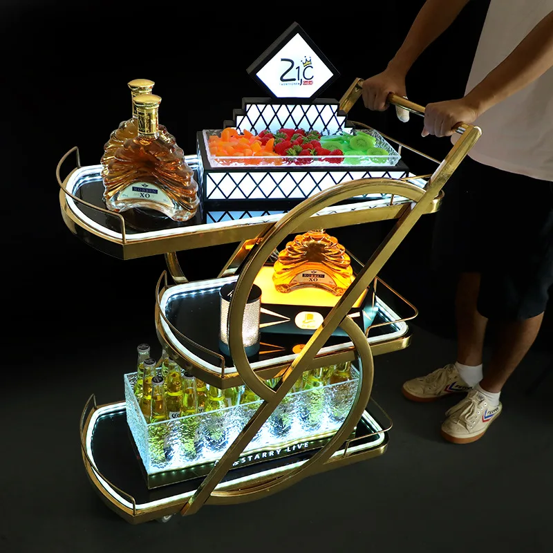

Bar night show luminous wine cart KTV mobile service food delivery cart trolley wine LED birthday cake cart