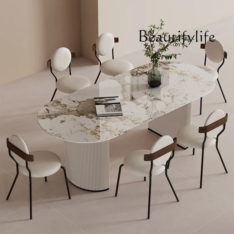 Nordic Cream Wind Slate Dining Table Oval Household Simple Dining Table