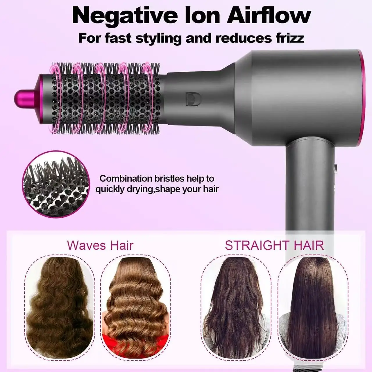 مجموعة فرش مجفف تصفيف الشعر متعددة الوظائف، متوافقة مع موديلات سلسلة HD/HS، تجعد الشعر بالأيونات السالبة - تقليل