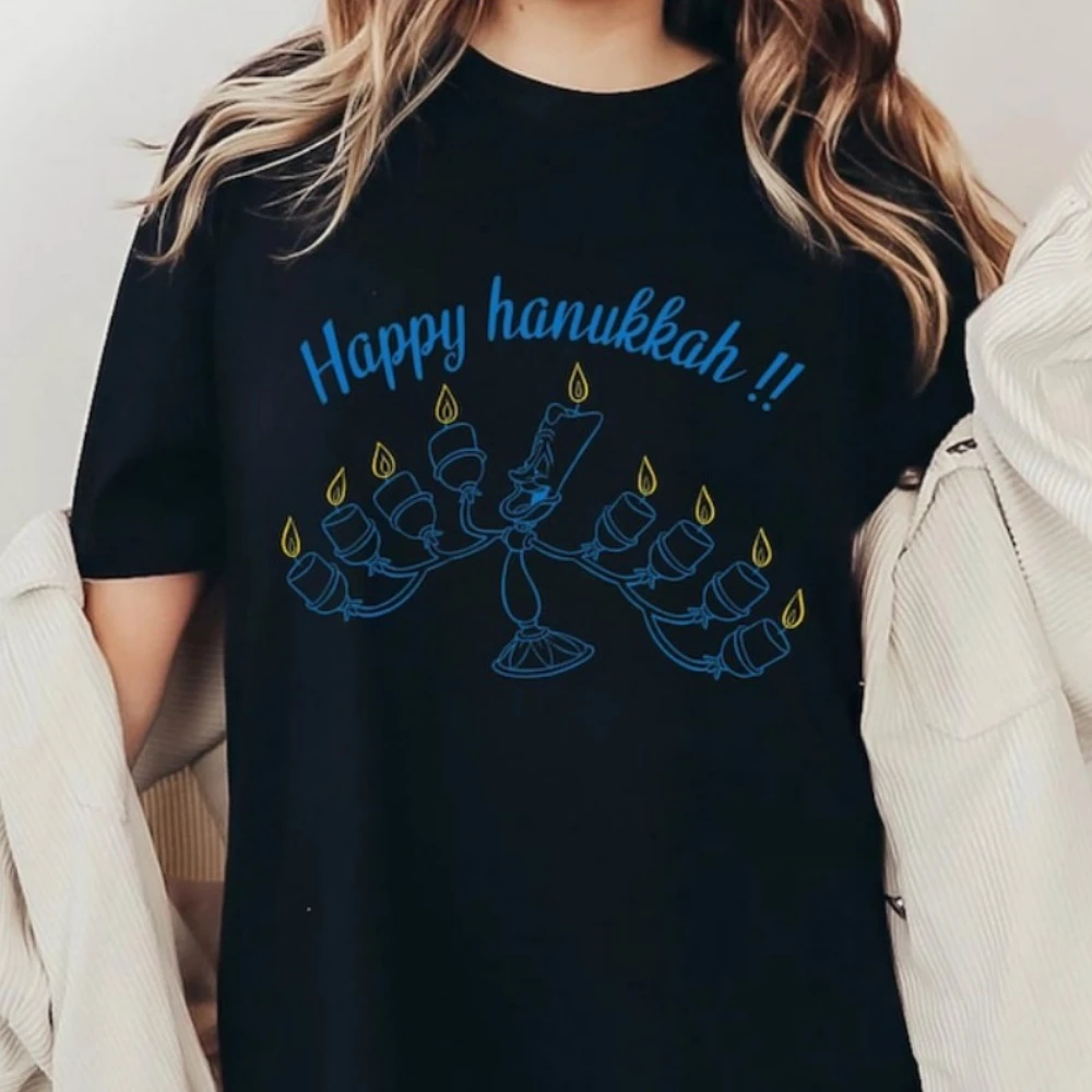 Happy Hanukkah Women T-Shirt Summer Short Sleeve High Quality Cotton Tops Novelty Trending Clothes Streetwear Women Clothing