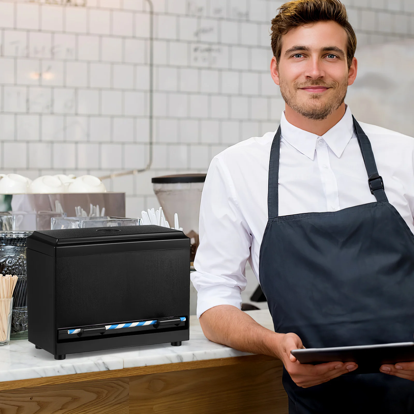 

Push Down Straws Dispenser Automatic Straw Storage Case For Cafes Milk Tea Shops Straw Container Travel Kitchen Holder Pipette