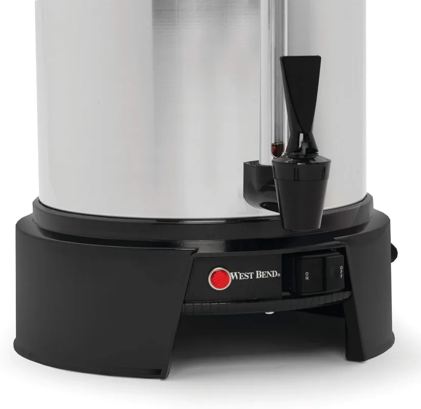 Highly-Polished Aluminum Commercial Coffee Urn Features Automatic Temperature Control with Quick Brewing, 55-Cup, Silver