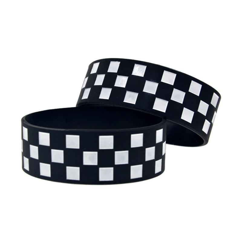 1 PC Racing Checkered Flag Silicone Rubber Bracelet 1 Inch Wide Sport Bangle