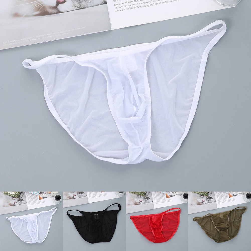 Men Sexy Briefs Mesh Sheer Underwear Low Rise Pouch Panties Mesh Breathable Triangle Pants Underpant