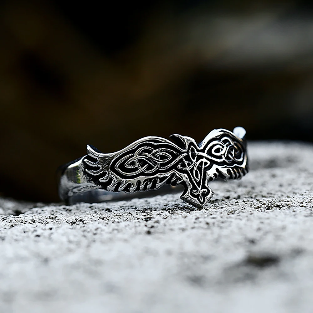 Simple Vintage Nordic Viking Crow Ring For Men Women Punk Stainless Steel Viking Fashion Celtic Knot Ring Amulet Jewelry Gifts