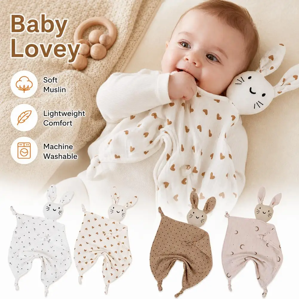 Pure Cotton Printed Cat Face Embroidery Rabbit Comfortable Blanket For Newborn Kids Stuffed Plush Toy Baby Saliva Towel Cat Doll