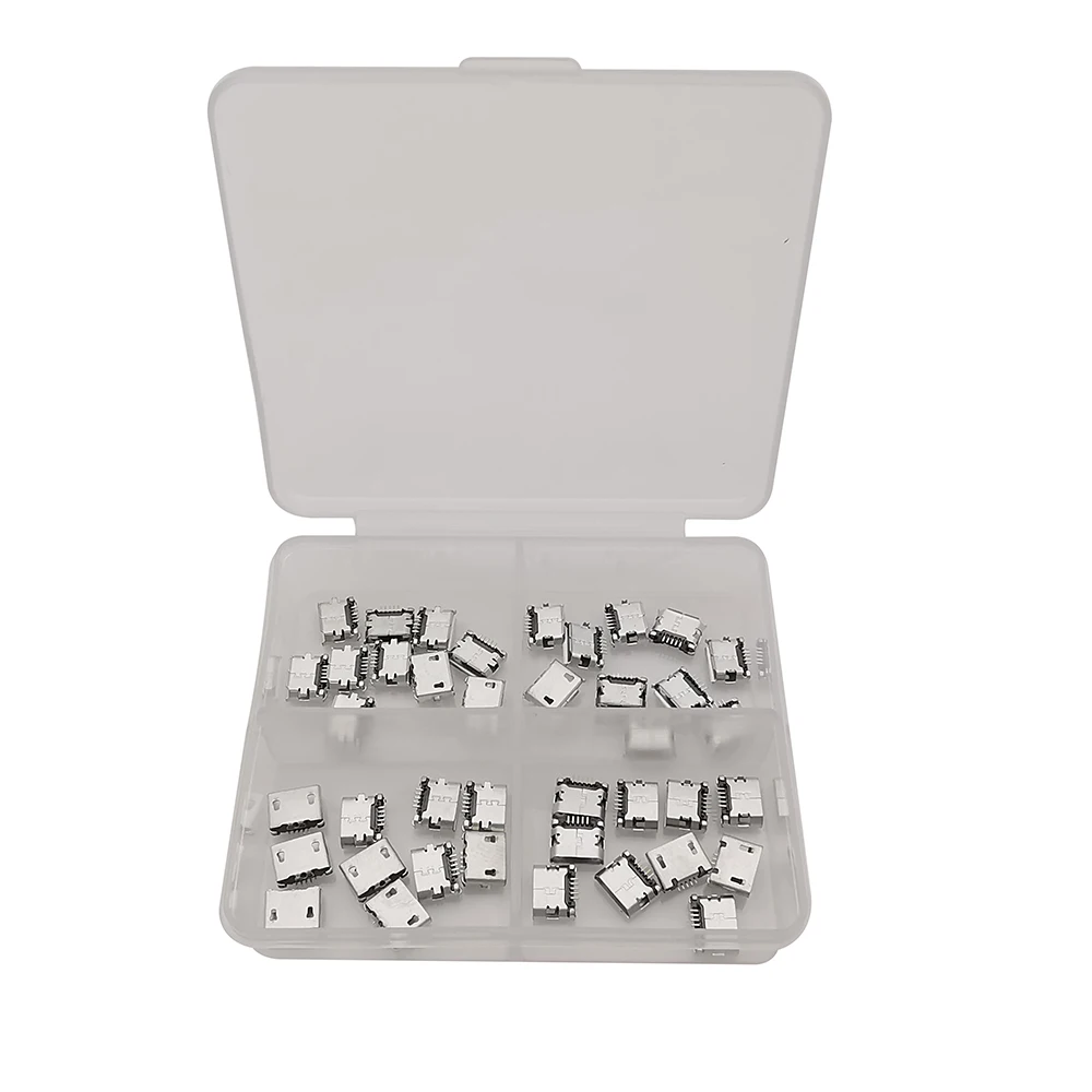

40Pcs/Box 4 Models Micro USB 5 Pin Jack Connector Socket USB Connectors MP3/4/5 Mobile Phone Charging DIY Repair Parts