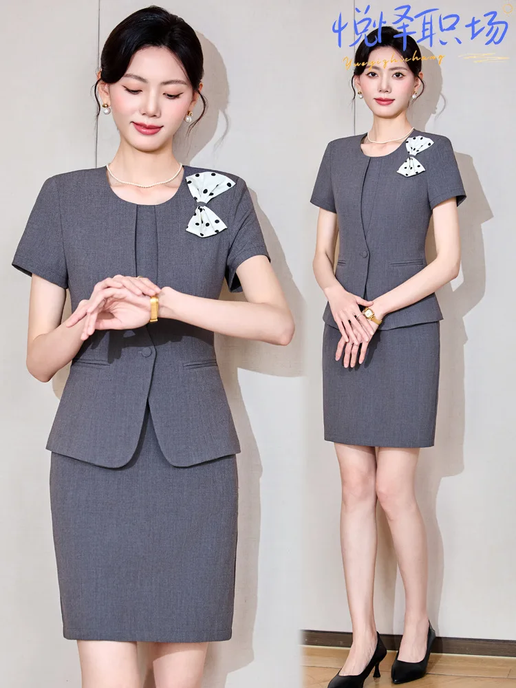 

Short-sleeved professional suit for women in summer, stylish and elegant dress for petite women, suitable for hotel managers and