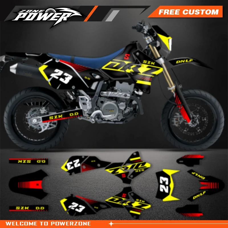 Powerzone Full Graphics Decals Stickers Motorcycle Background For SUZUKI DRZ400 SM S E DRZ 400 SM S E 1999-2022 Custom Number 01