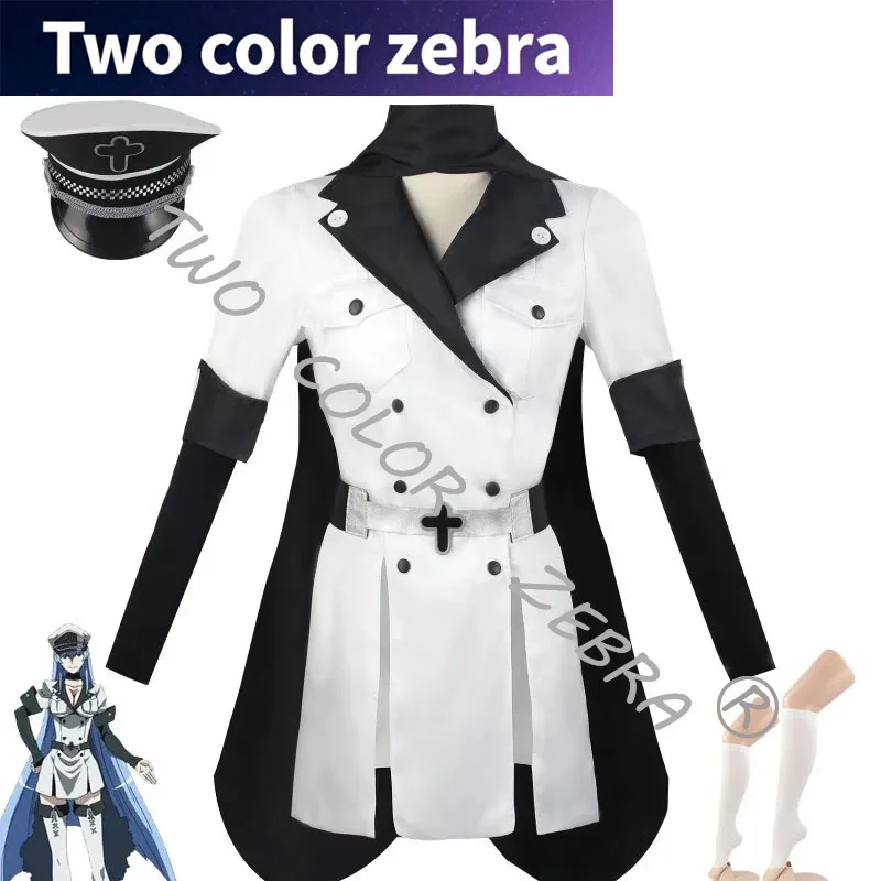 

Anime Akame Ga töten Esdeath Cosplay Kostüm mit Hut Socken Outfits für Frauen Männer kompletteSet Esdeath Empire Cosplay Costume