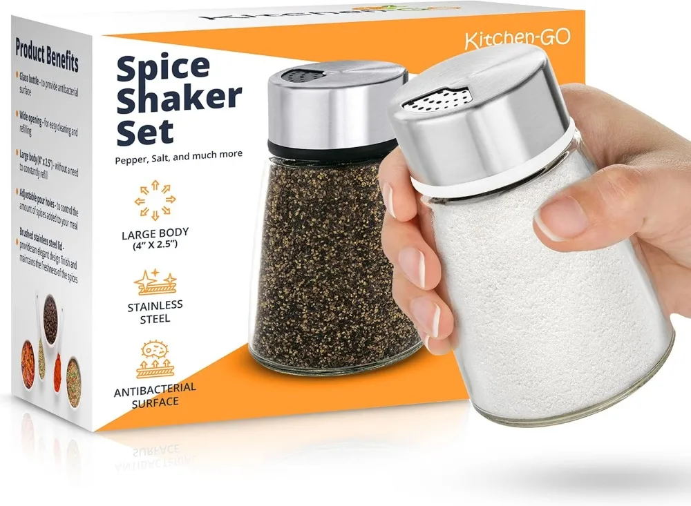 Adjustable Salt and Pepper Shakers Set - Stainless Steel Spice Dispensers for Kitchen & Dining view 2