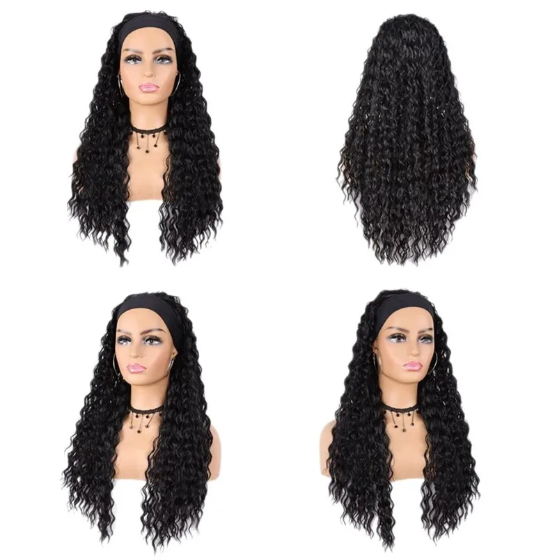 Cross-border European and American headscarf wigs, women's African fashion hand-wrapped small ice silk ribbon long curly s