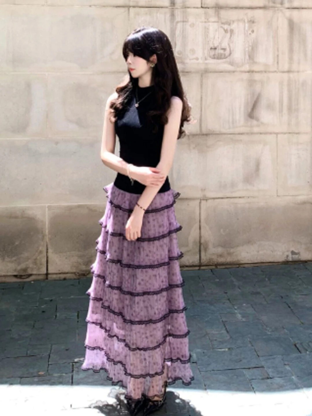 

Retro Unique Beautiful Vest Top Skirt Two-Piece Set Anti-Aging Summer Cotton Blend Comfortable Fashionable Women's Ensemble