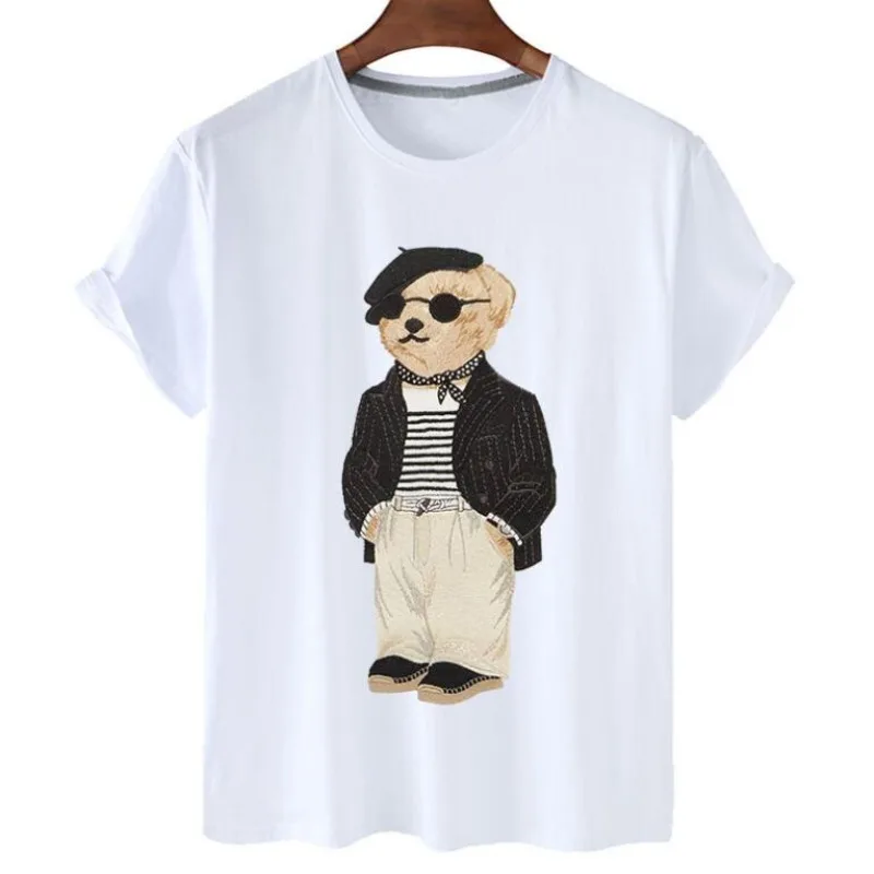 Fashion Bear Print Round Neck Short Sleeve T-shirt Casual Instagram Plus Size Men and Women Graphic T Shirts Oversized T Shirt