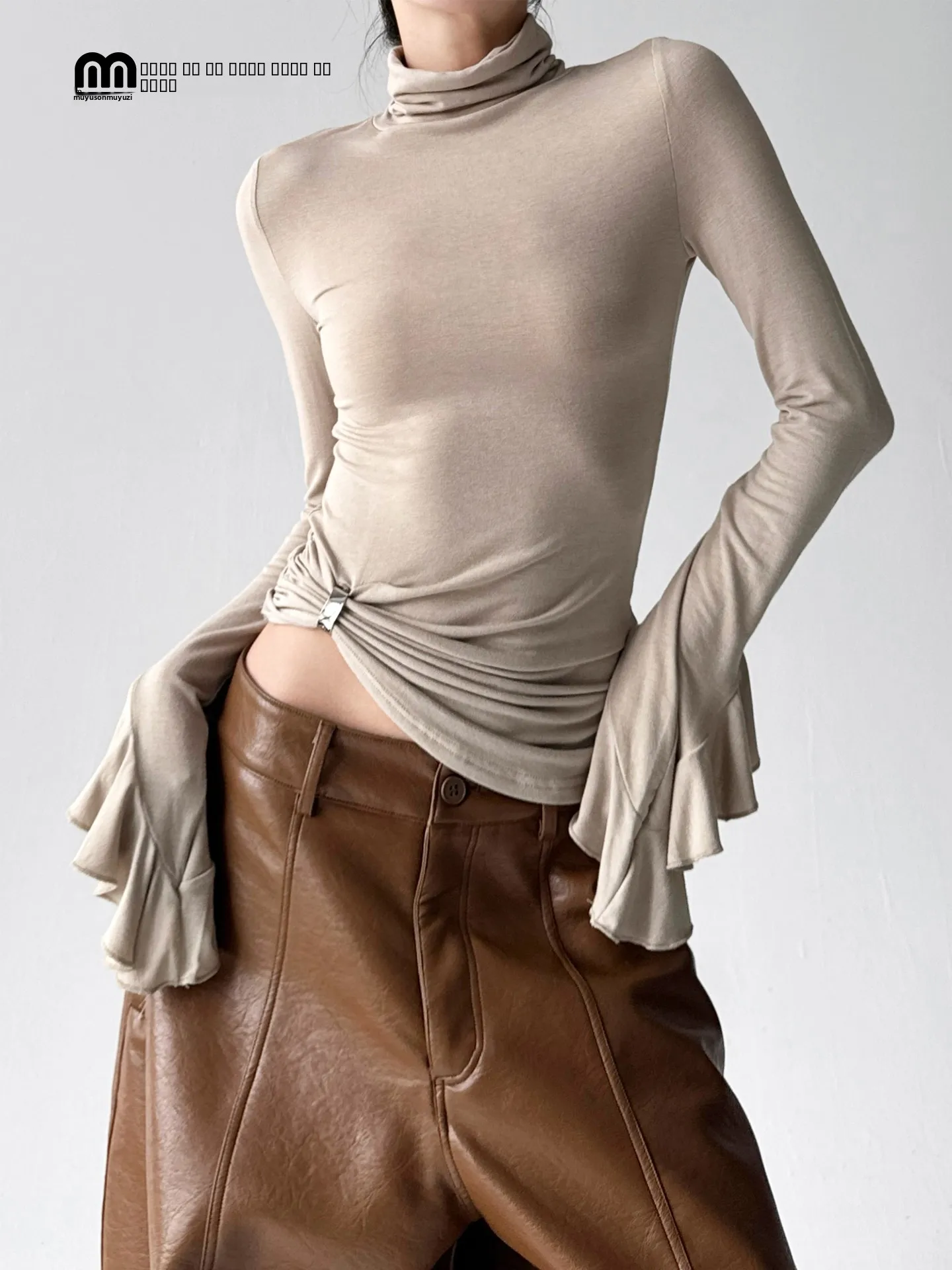 

Faionable Korean Sle High Ne Long Sve Base irt Women's Slimming Versatile Inner Wear Top Trendy Color T-irt