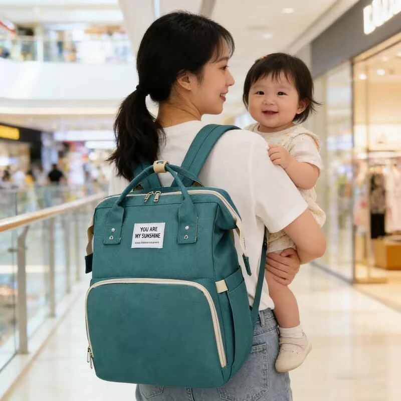 Mother and Baby Foldable Baby Bed Backpack Waterproof 3 in 1 Diaper Bag Travel Bag with USB Charge Diaper Bag Backpack With