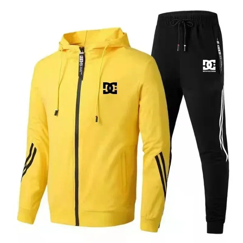 2024 Summer men\'s fashion zipper hoodie + sweatpants two-piece jogging casual sportswear High quality fitness suit